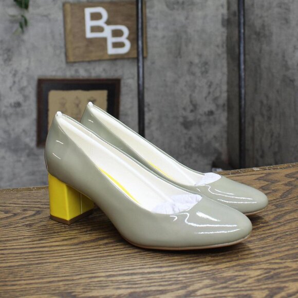NWT Isaac Mizrahi Live! Womens Colorblock Block Heels Gray / Yellow 6.5M - Picture 1 of 7